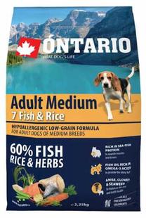 Сухой корм для собак Ontario Adult Medium Fish and Rice, рыба, 2.25 кг