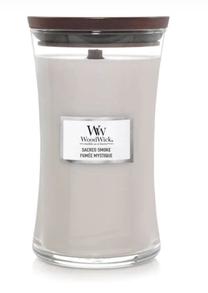 Žvakė, aromatinė WoodWick Sacred Smoke, 120 h, 609.5 g, pilka sp.