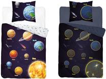 Patalynės užvalkalų komplektas Detexpol Glow In The Dark Solar System PPE-116, mėlyna sp./oranžinė sp./tamsiai mėlyna sp., 70 x 80 cm, 160 x 200 cm