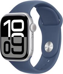 Viedais pulkstenis Apple Watch Series 10 GPS + Cellular 42mm Silver Aluminium Case Denim Sport Band S/M, sudraba krās.