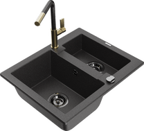 Plautuvė su virtuviniu maišytuvu Mexen Carlos, derva/granitas, 58.2 cm x 47.5 cm x 17.7 cm, granito sp.
