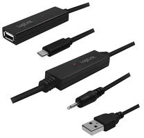 Kabelis Logilink USB-C 2.0 active repeater USB Type C Male, USB Type A Female, 30 m, melna krās.