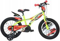 Vaikiškas dviratukas su papildomais ratukais, vaikų KUBIsport Dino bikes Raptor, juoda sp./raudona sp./geltona sp., 14"