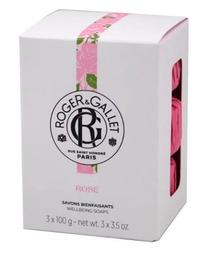 Muilas su glicerinu Roger & Gallet Perfumed Soap ~ Rose, bijūnas/rožė/mandarinas, 300 g, 3 vnt.