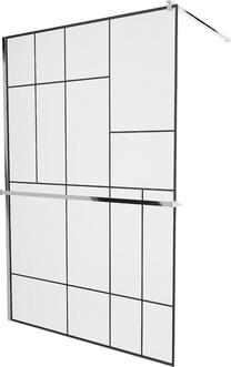 Dušo sienelė Mexen Kioto+ Walk-In, 140 cm x 200 cm, juoda sp./chromo sp./grūdintas