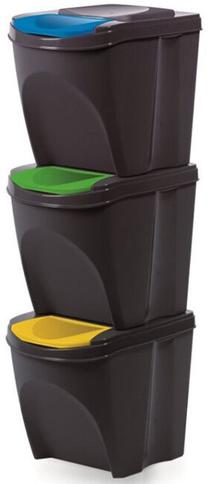 Šiukšliadėžė Prosperplast Waste Sorting, 25 l, mėlyna sp./geltona sp./žalia sp.