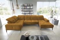 Kampinė sofa Neviro Loco 45, geltona sp., kairinė, 201 x 350 cm x 77 cm