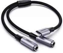 Adapteris Ugreen USB-C - 2 x 3.5mm 30732 USB-C male, 2 x 3.5 mm female, 0.2 m, juoda sp./pilka sp.