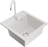 Кухонный умывальник с кухонным смесителем Mexen Vito, гранит, 49 см x 52 см x 21 см, белый цв.