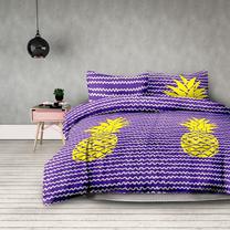 Gultas veļas komplekts AmeliaHome Basic Pineapple, dzeltena krās./violeta krās., 80 x 80 cm, 200 x 220 cm