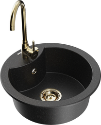 Кухонная мойка Mexen Diego 6512-73-670200-50, гранит, 48.8 см x 48.8 см x 16.7 см, золотой цв./серебристый цв./черный цв.