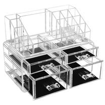 Kosmētikas uzglabāšanas kaste Songmics Cosmetic Storage Box, 13.5 cm x 24 cm, 2 gab., caurspīdīga krās.
