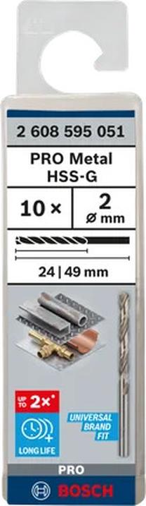 Metalo grąžtų rinkinys Bosch, metalas, hss-g, tiesus, 2 mm x 4.9 cm