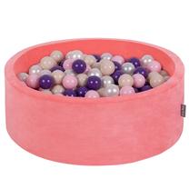 Baseinas su kamuoliukais KiddyMoon Velvet ball pit Round 300 Balls, 90 cm x 90 cm, 300 vnt, sidabro sp./rožinė sp.