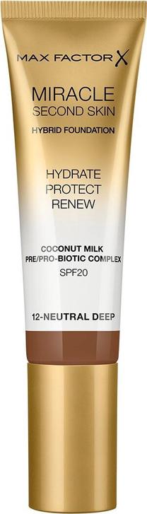 Skystas makiažo pagrindas Max Factor Miracle Second Skin, SPF 20, 12 neutral deep, 30 ml