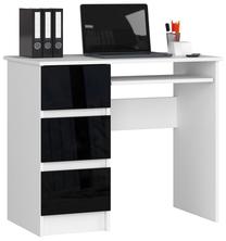 Rašomasis stalas su stalčiais Akord A6 Left, 90 cm x 50 cm, 77 cm, balta sp./juoda sp.