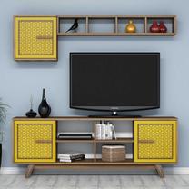 Sekcija Kalune Design Ayla 845HCT3067, geltona sp./riešuto sp., 35 cm x 160 cm x 56.2 cm