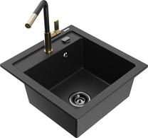Кухонный умывальник с кухонным смесителем Mexen Vito Metallic black/silver+Black/Gold, гранит, 49 см x 52 см x 21 см, metallic black/silver+black/gold цв.