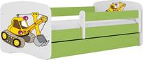Vaikiška lova Kocot Kids Babydreams Digger, balta sp./žalia sp., 80 x 180 cm, su patalynės dėže, be čiužinio