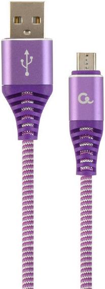 Laidas Gembird USB To Micro USB Premium Cotton Braided USB 2.0, Micro USB, 1 m, balta sp./violetinė sp.