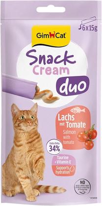 Skanėstas katėms Gimcat Snack Cream Duo, lašiša/pomidorai, 0.015 kg, 6 vnt.