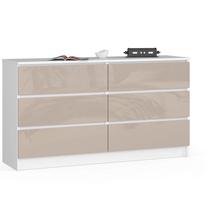 Komoda Akord K140 6SZ CLP, balta sp./smėlio sp., 77 cm x 138 cm x 40 cm