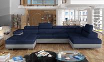 Kampinė sofa Rodrigo Kronos 09, Paros 05, pilka sp./tamsiai mėlyna sp., dešininė, 202 x 345 cm x 90 cm