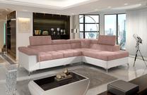 Kampinė sofa Eridano Omega Soft, balta sp./rožinė sp., dešininė, 202 x 275 cm x 90 cm