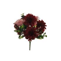Dirbtinių gėlių puokštė, jurginai, raudona sp./žalia sp./rožinė sp., 51 cm