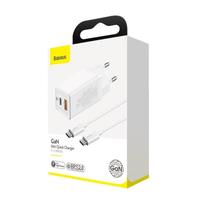 Telefono įkroviklis Baseus CCGAN-Q02, 2 x USB Type C, 100 cm, balta sp., 45 W