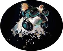 Vonios grindų kilimėlis Foutastic Glasses Dog 359CHL4585, balta sp./juoda sp./žalia sp., 120 cm x 120 cm, Ø 120 cm