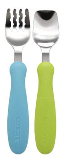 Stalo įrankiai Edison Mama Fork & Spoon KJ2832, 18 mėn., nerūdijantysis plienas/polipropilenas (pp), mėlyna sp./žalia sp.