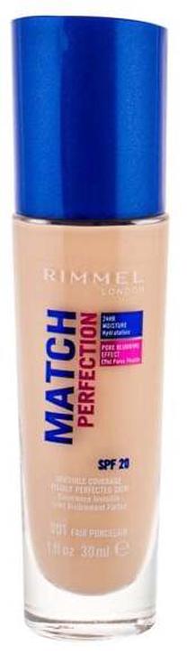 Šķidrā grima bāze Rimmel London Match Perfection SPF20, SPF 20, fair porcelain krās., 001, 30 ml