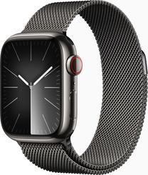Viedais pulkstenis Apple Watch Series 9 GPS + Cellular, 41mm Graphite Stainless Steel Graphite Milanese Loop, melns krās.