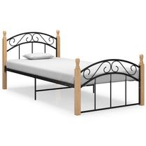 Lova viengulė VLX Metal & Solid Oak Wood, 90 x 200 cm, juoda sp./medžio sp., be čiužinio, su grotelėmis