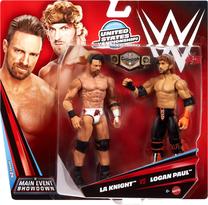 Figūrėlių rinkinys Mattel WWE Main Event Showdown LA Knight VS Logan Paul JHJ55, 15 cm, 2 vnt., ruda sp./juoda sp./oranžinė sp.