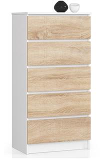 Komoda Akord K60, balta sp./sonoma ąžuolo sp., 121 cm x 40 cm x 60 cm
