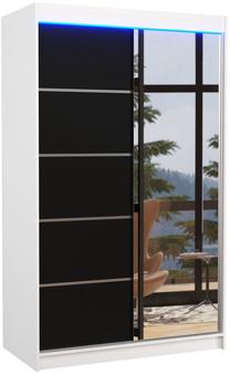 Spinta ADRK Nicea LED, balta sp./juoda sp., 58 cm x 120 cm x 200 cm, su veidrodžiu