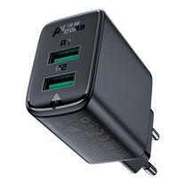 Telefono įkroviklis AceFast A33 QC18W 2xUSB-A, USB-A, juoda sp., 18 W