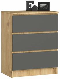Komoda Akord K60 3SZ CLP, ąžuolo sp./pilka sp., 77 cm x 40 cm x 60 cm