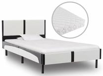 Lova viengulė VLX 277525, 90 x 200 cm, balta/juoda, su čiužiniu, su grotelėmis