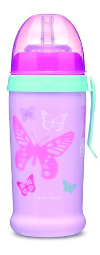 Vaikiška gertuvė Canpol Babies Sport Cup Butterfly, 350 ml, 1 m., plastikas, rožinė sp.