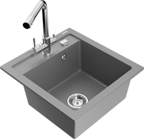 Кухонный умывальник с кухонным смесителем Mexen Vito Grey+Chrome, гранит, 49 см x 52 см x 21 см, серый цв./хромовый цв.