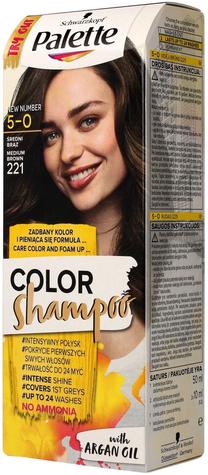 Matu krāsa Schwarzkopf Palette Color Shampoo, medium brown, 5-0 (221), 60 ml