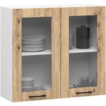 Pakabinama virtuvės spintelė Akord Oliwia W80, skaidri sp./ruda sp./balta sp., 80 cm x 30.5 cm x 72 cm