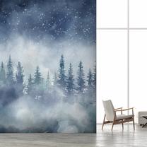 Fototapete Artgeist Night landscape - landscape of a misty forest at night with a starry sky, 210 cm x 294 cm