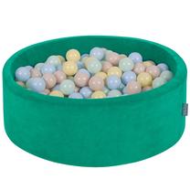 Baseinas su kamuoliukais KiddyMoon Velvet ball pit Round 300 Balls, 90 cm x 90 cm, 300 vnt, geltona sp./žalia sp.