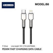 Kabelis Jellico B8 Nylon Braided, USB-C male/1 x Lightning, 100 cm, juoda sp.