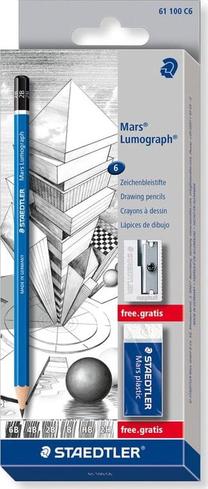Grafito pieštukas Staedtler Lumograph, 2H/HB/B/2B/4B/6B, pilka sp., 6 vnt.