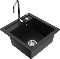 Кухонный умывальник с кухонным смесителем Mexen Vito, гранит, 49 см x 52 см x 21 см, черный цв./хромовый цв.